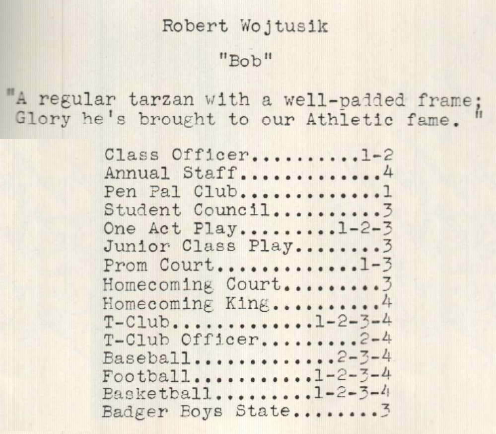A list of Bob
                        Wojtusik's high school activities