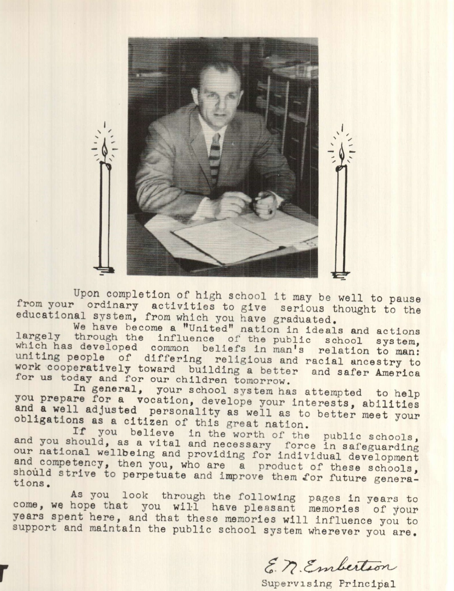 Principal E.N. Embertson photo and paragraph