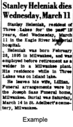 An example of a
                                                scanned obituary.